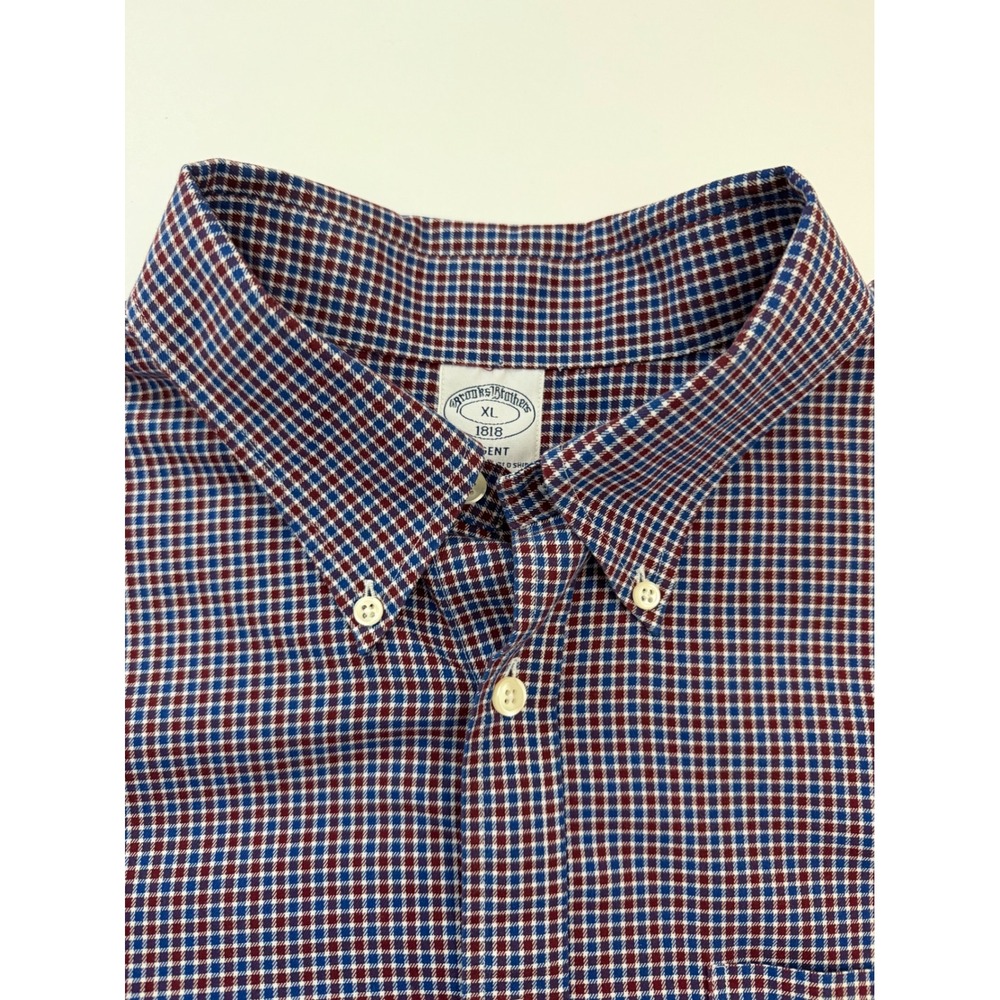Brooks Brothers Regent Non-Iron Shirt Mens XL Red Blue Micro Check Button Down - Picture 4 of 7